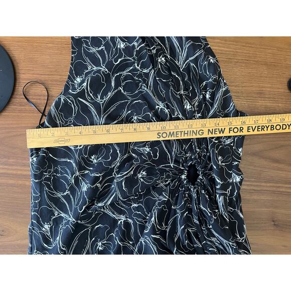 Greylin Fiona O-Ring Midi Dress Black Floral Halter Cutout NWT Size L - Picture 8 of 10